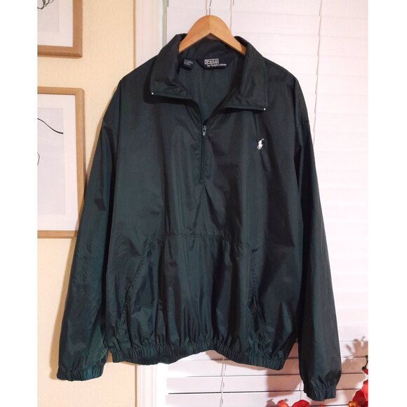 Vintage Dark Hunter Green Nylon Polo Ralph Lauren Windbreaker Mens XXL